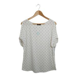 Colette Women's Size XL Shirt Romey Cold Shoulder Knit Top White Blue Anchors